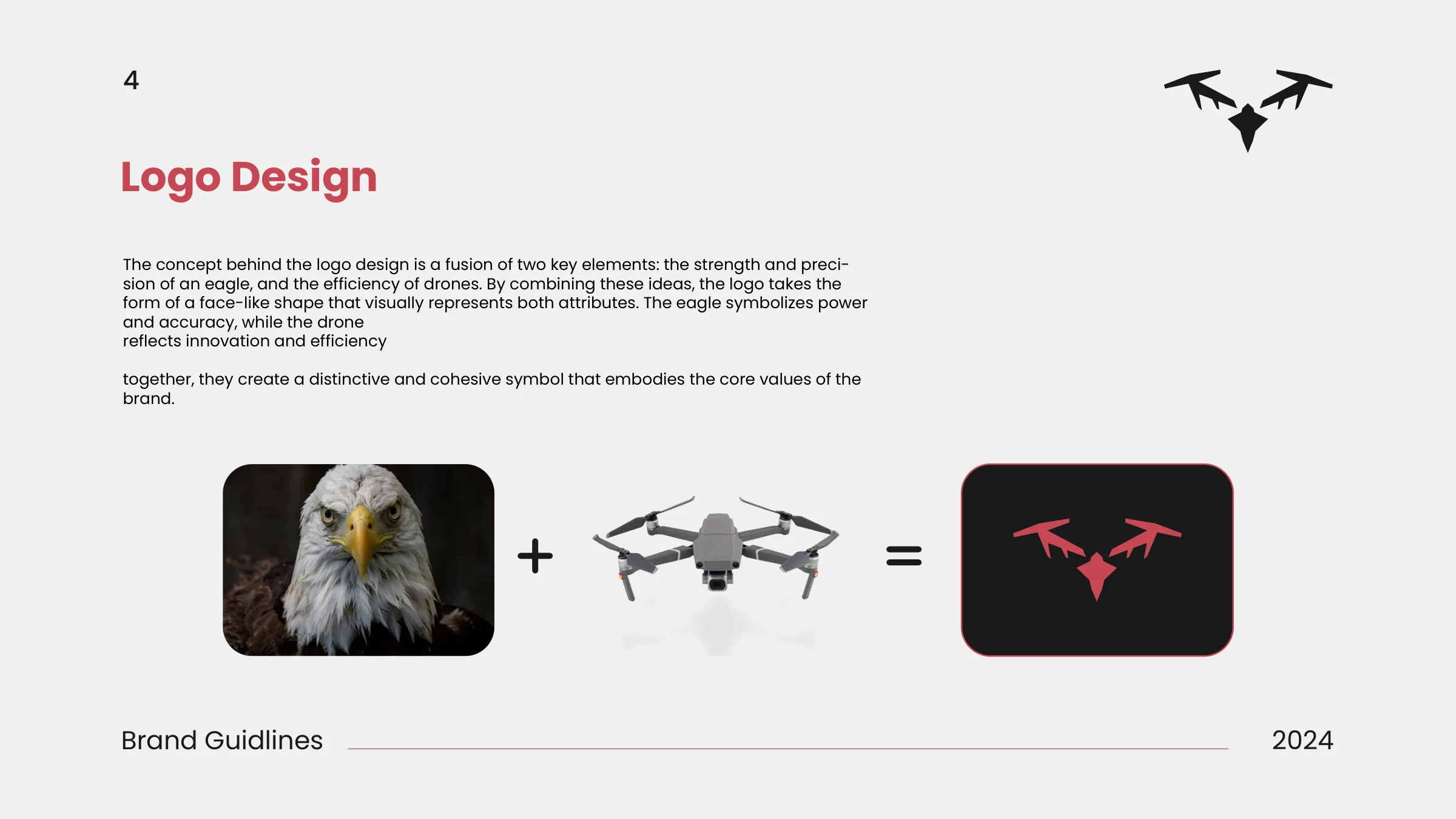 Brand guide — the eagle and drone resolved into one mark