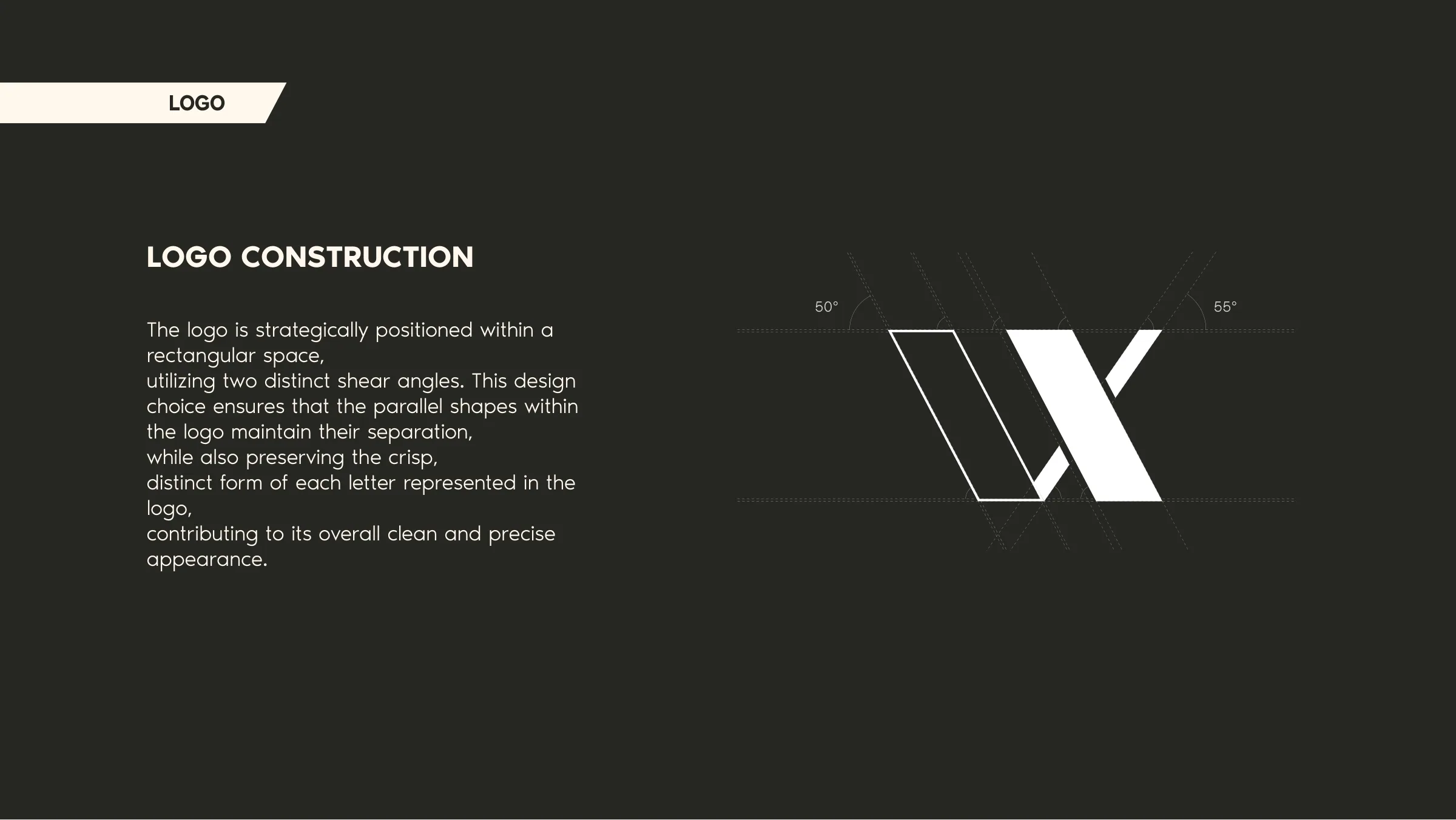 Brand guide — logo construction, 55° and 50°