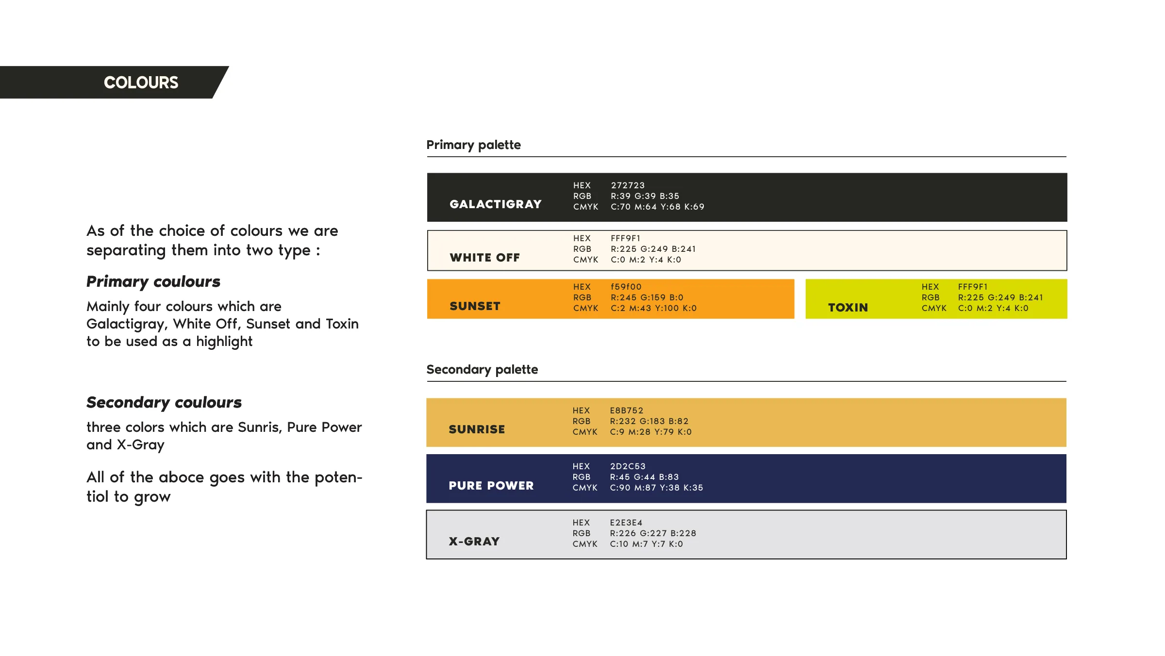 Brand guide — primary and secondary palettes